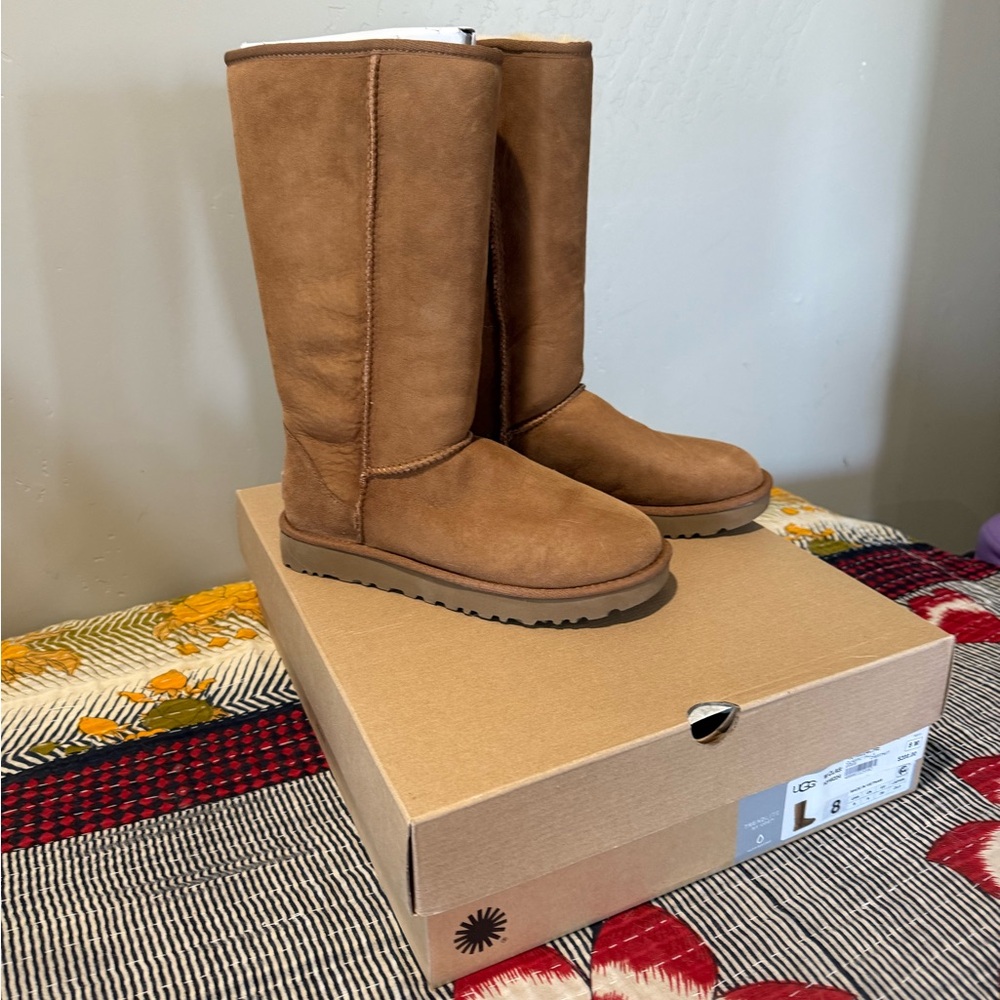 UGG Tall Shearling-Lined Boots in Chestnut Brown